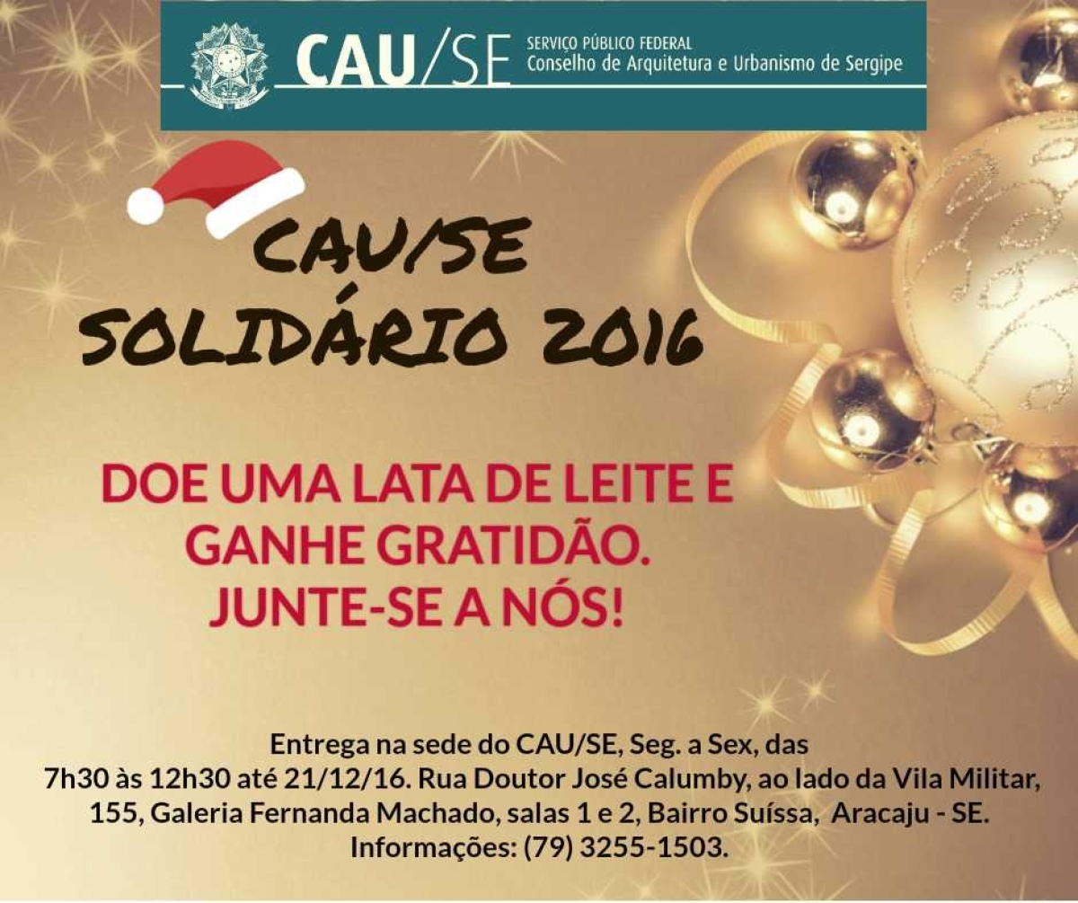 CAU/Sergipe lança campanha para arrecadação de donativos (Imagem: Divulgação/CAU/SE) CAU/Sergipe lança campanha para arrecadação de donativos (Imagem: Divulgação/CAU/SE)