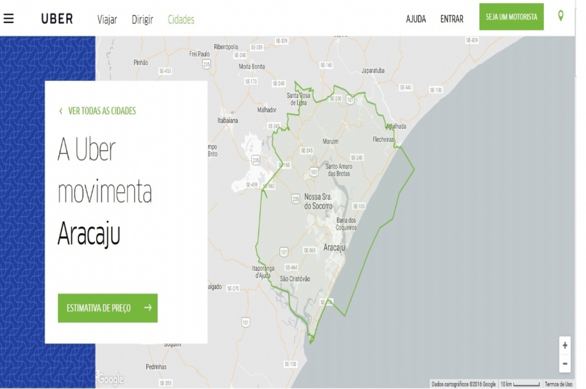 Uber começa a funcionar nesta terça (13) em Aracaju; confira área de atuação (Imagem: Reprodução/Uber) Uber começa a funcionar nesta terça (13) em Aracaju; confira área de atuação (Imagem: Reprodução/Uber)