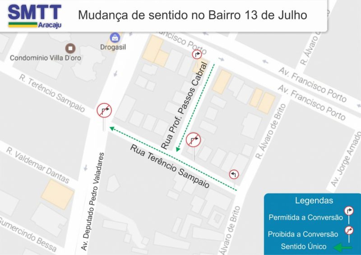 SMTT/Aracaju informa mudança de circulação no Bairro 13 de Julho (Imagem: SMTT/Aracaju)