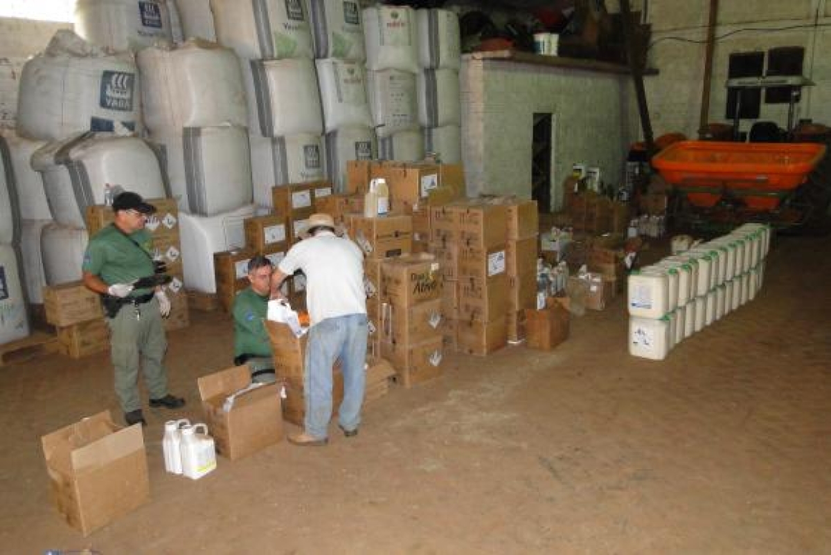 Agentes do Ibama apreendem agrotóxicos com data de validade vencida (Foto: Divulgação/Ibama)