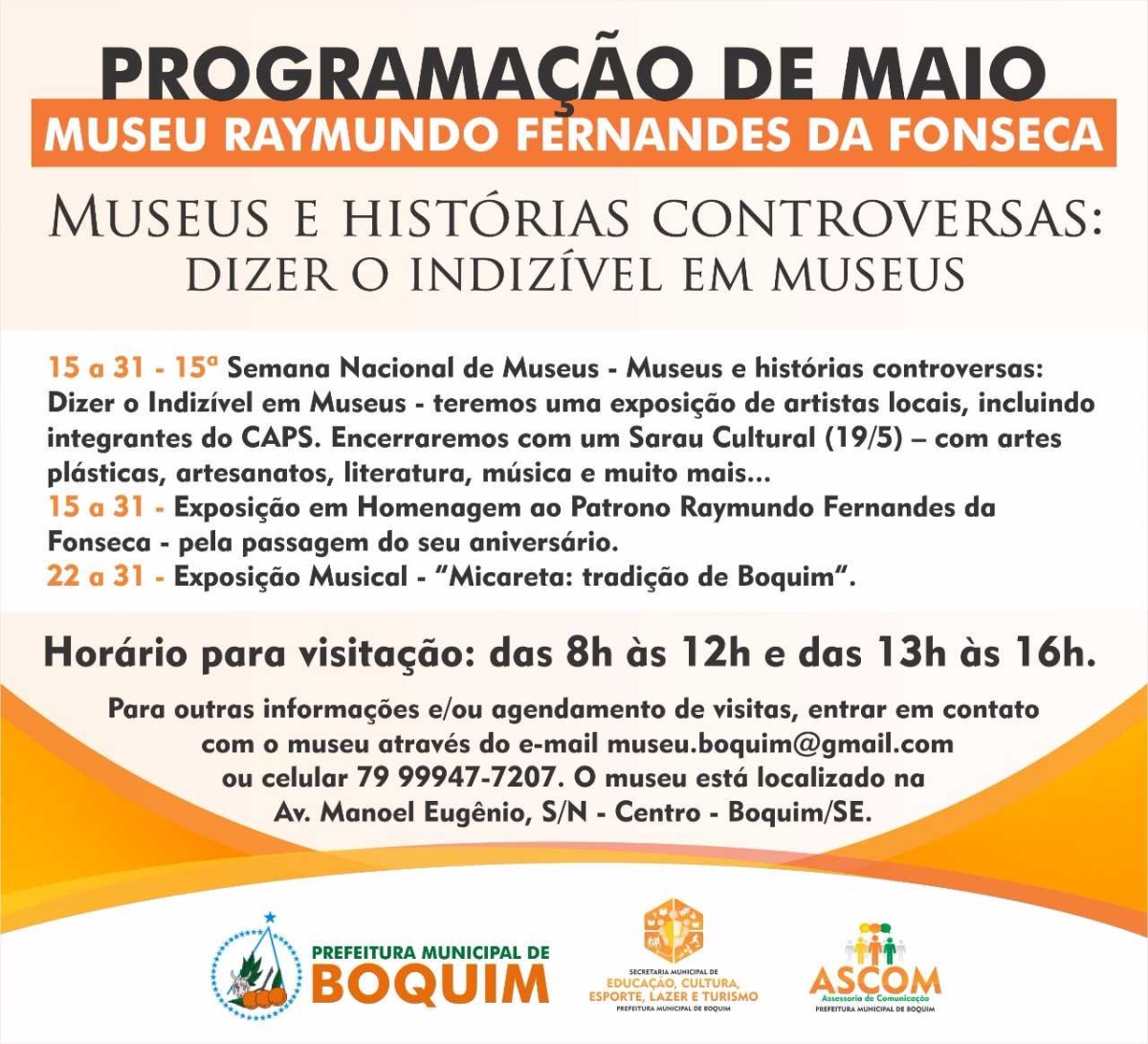 Museu Raymundo Fernandes da Fonseca terá exposições e sarau na programação de maio (Imagem: Divulgação/Prefeitura de Boquim)
