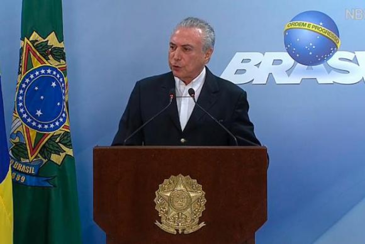 Presidente Michel Temer durante pronunciamento neste sábado (20), no Palácio do Planalto (Reprodução NBR) 