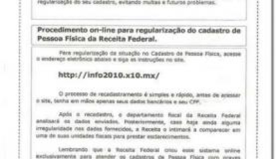 Trecho da correspondência falsa enviada em nome da Receita Federal para contribuintes (Foto: Reprodução)