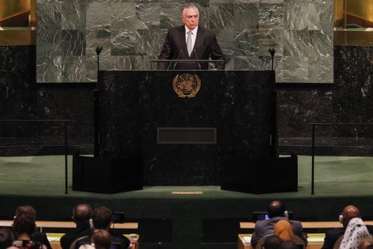Presidente Michel Temer faz o discurso de abertura da 72ª Assembleia Geral da Organização das Nações Unidas (ONU) (Foto: Beto Barata/PR)