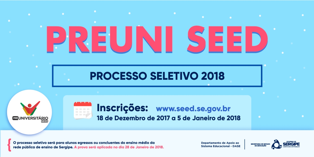 Governo de Sergipe abre Processo Seletivo para Pré-Universitário da Secretaria de Estado da Educação (Imagem: Arte/Seed/Sergipe)