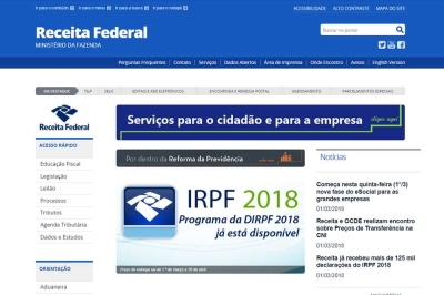Site da Receita Federal (Imagem: Reprodução)