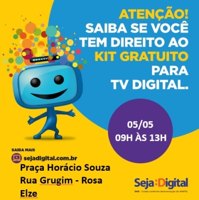 Seja Digital realiza mutirão de agendamentos dos kits gratuitos neste sábado (5/5), no Rosa Elze 
 (Imagem: Ddivulgação/ Seja Digital)