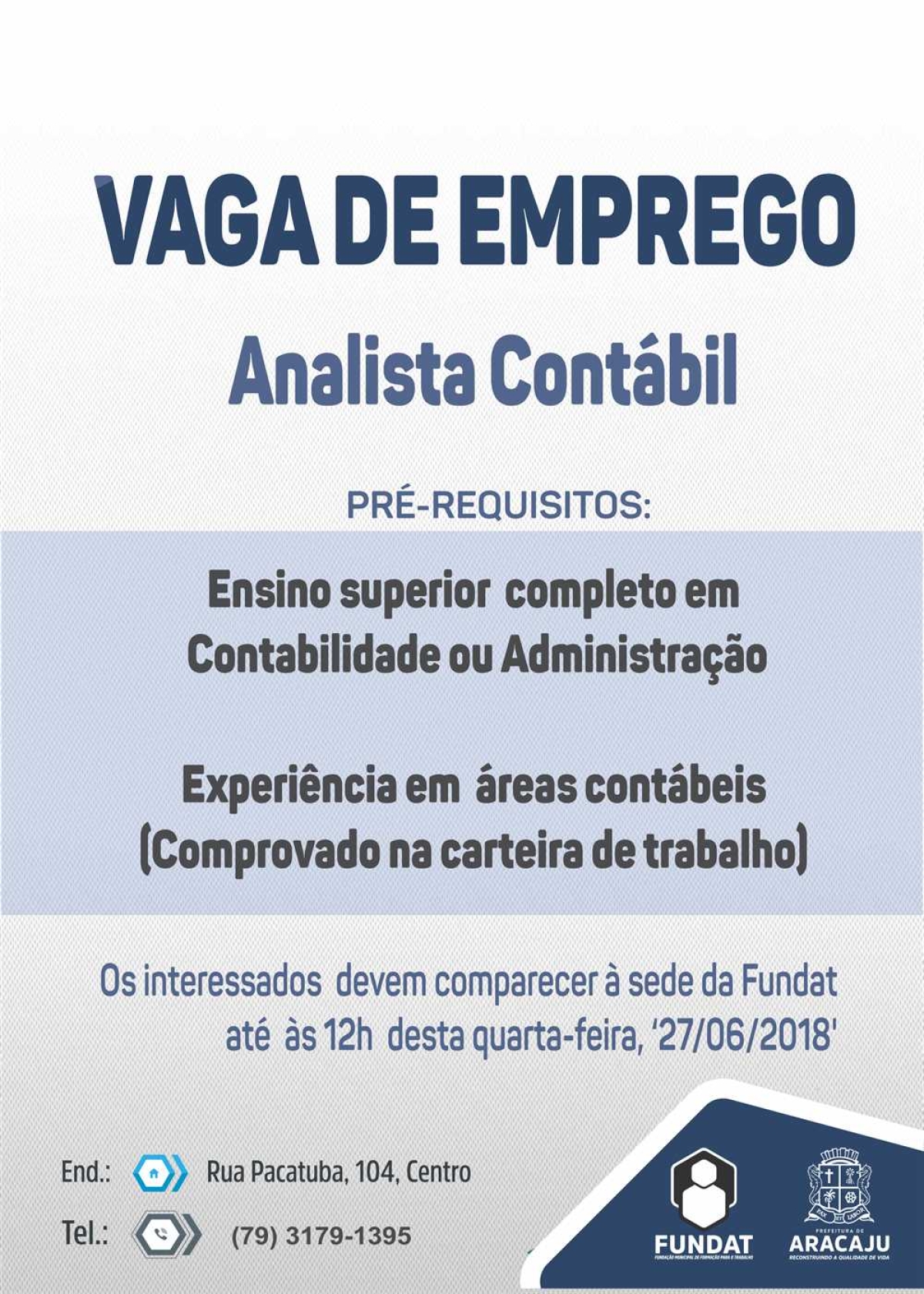 Vagas de emprego para analista contábil (Imagem: Divulgação/ Fundat)