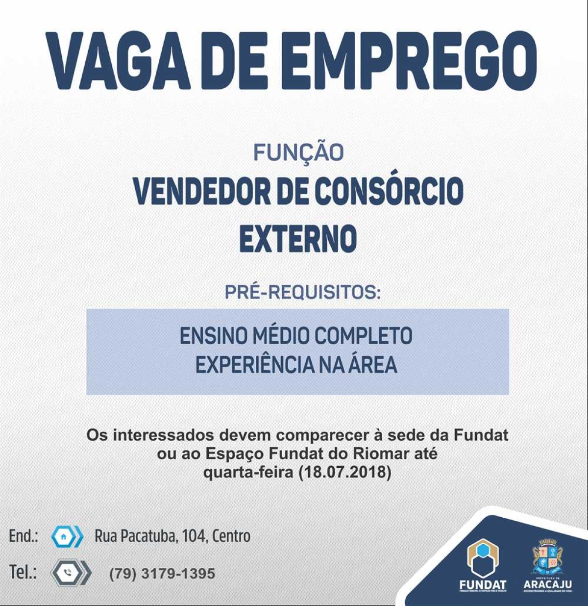 Fundat: vagas de emprego para vendedor de consórcio externo (Imagem: Fundat)