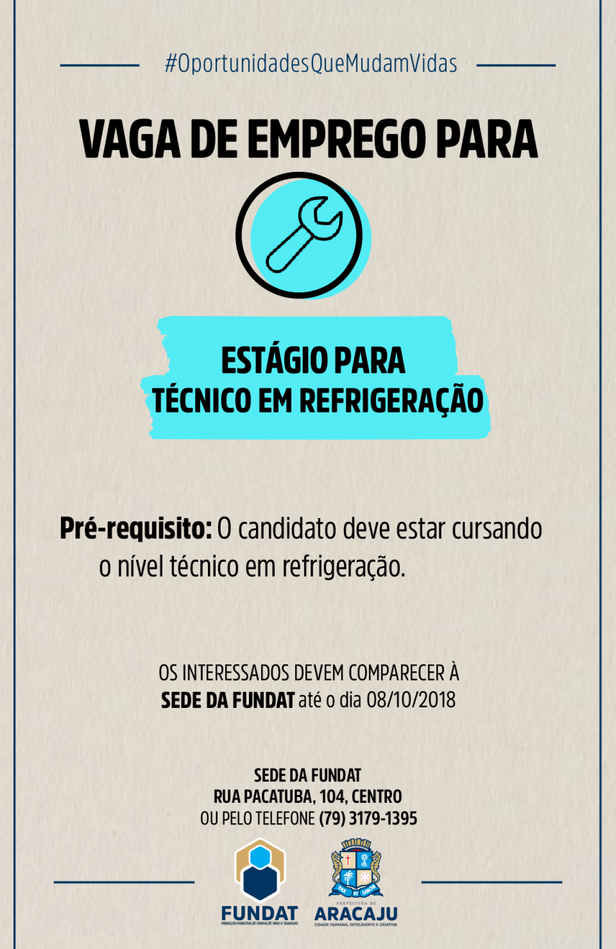 Fundat/Aracaju está com vaga de emprego para estágio de técnico em refrigeração (Imagem: Divulgação/ Fundat/Aracaju)