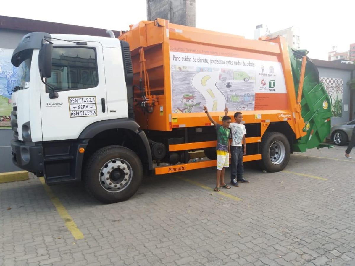 Concurso de Desenhos e Frases "Ser Criança" apresenta arte que irá ilustrar os caminhões da coleta de lixo de Aracaju (Foto: Assessoria Torre Empreendimentos)
