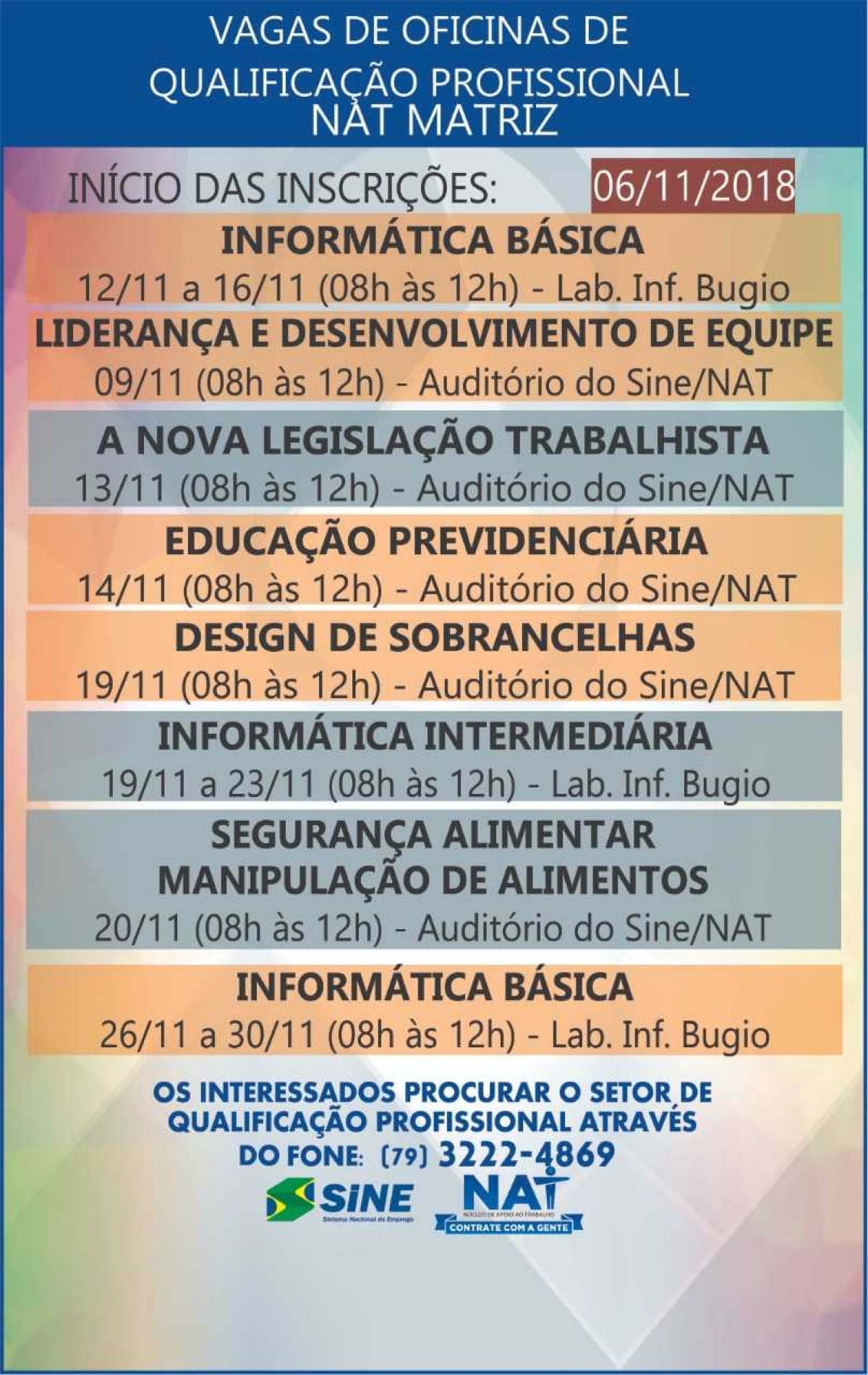 Vagas de Oficinas de Qualificação Profissional (Imagem: Seidh/SE)