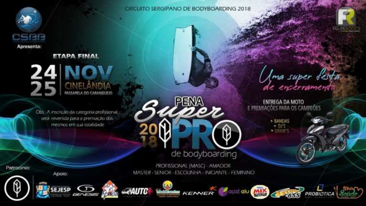 ?ltima etapa do Sergipano de BodyBoarding Pena Super Pro acontece na praia da Cinelândia (Imagem: Divulgação/ CSBB)