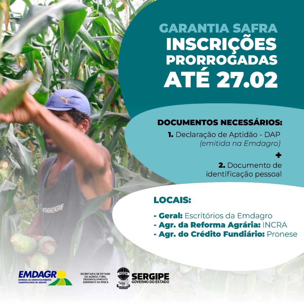 Agricultores podem aderir ao Garantia-Safra até o dia 27/2 (Imagem: Divulgação)