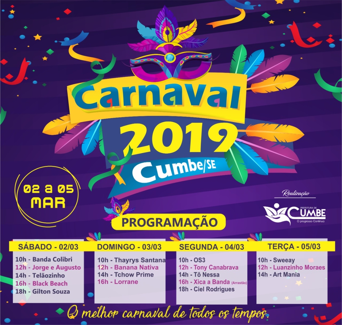 Programação do Carnaval de Cumbe (Imagem: Divulgação)