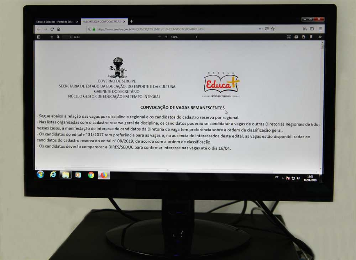 Governo de Sergipe convoca candidatos a ocuparem as vagas remanentes do Ensino em Tempo Integral (Foto: Seduc/SE)