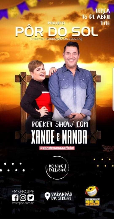 Xande e Nanda agitam o projeto "Pôr do Sol" Especial Forrozão da Sergipe (Imagem: Divulgação)