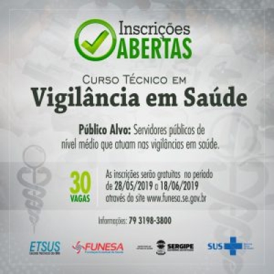 ETSUS/Sergipe abre inscrições para PSS de discentes de curso Técnico em Vigilância em Saúde (Imagem: Divulgação)
