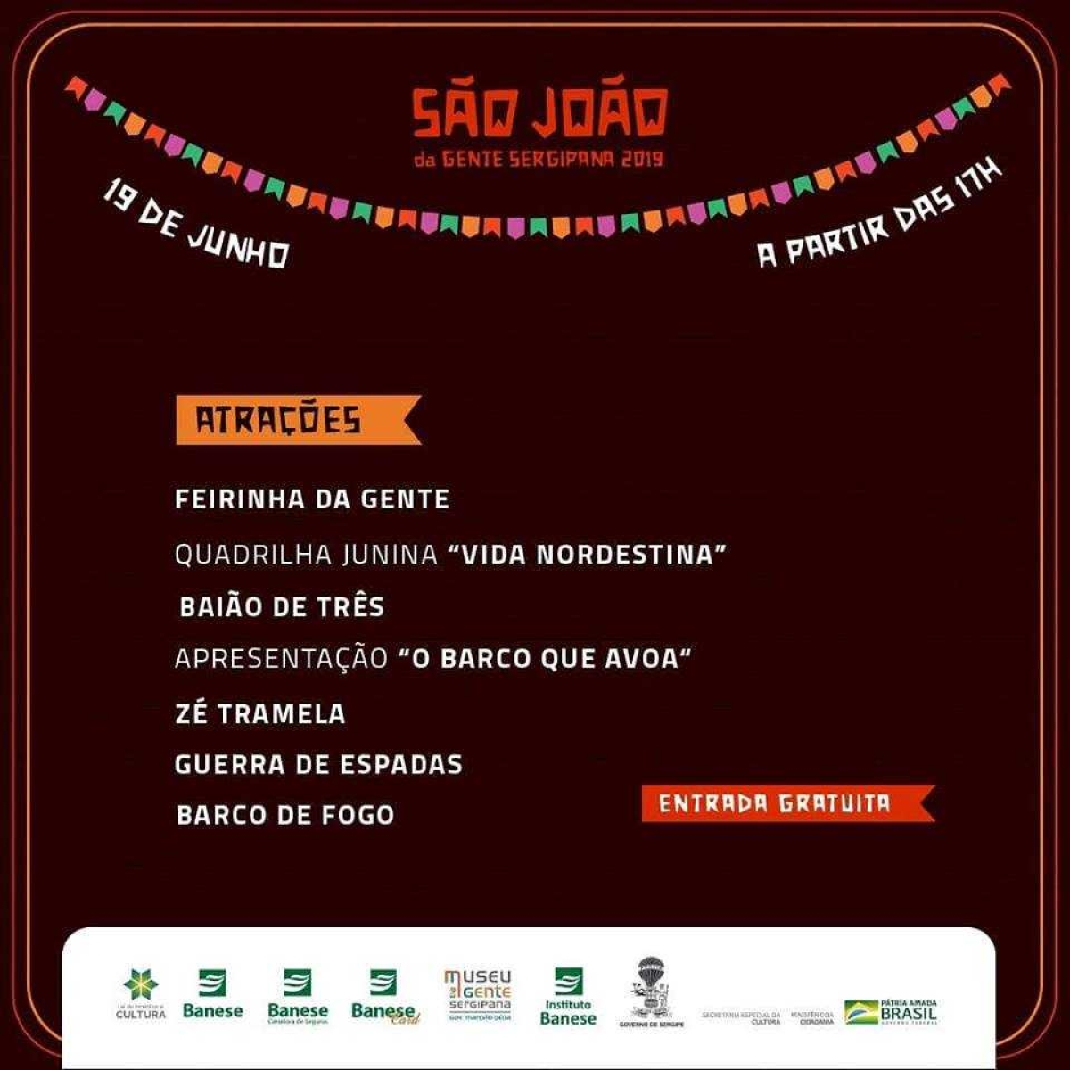 Programação do São João da Gente Sergipana 2019 (Imagem: Divulgação)