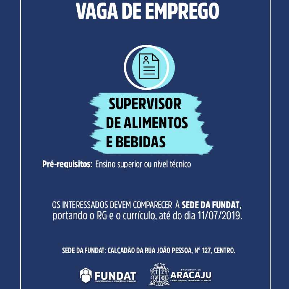 Supervisor de Alimentos e Bebidas (Imagem: Divulgação/ Fundat/Aracaju)