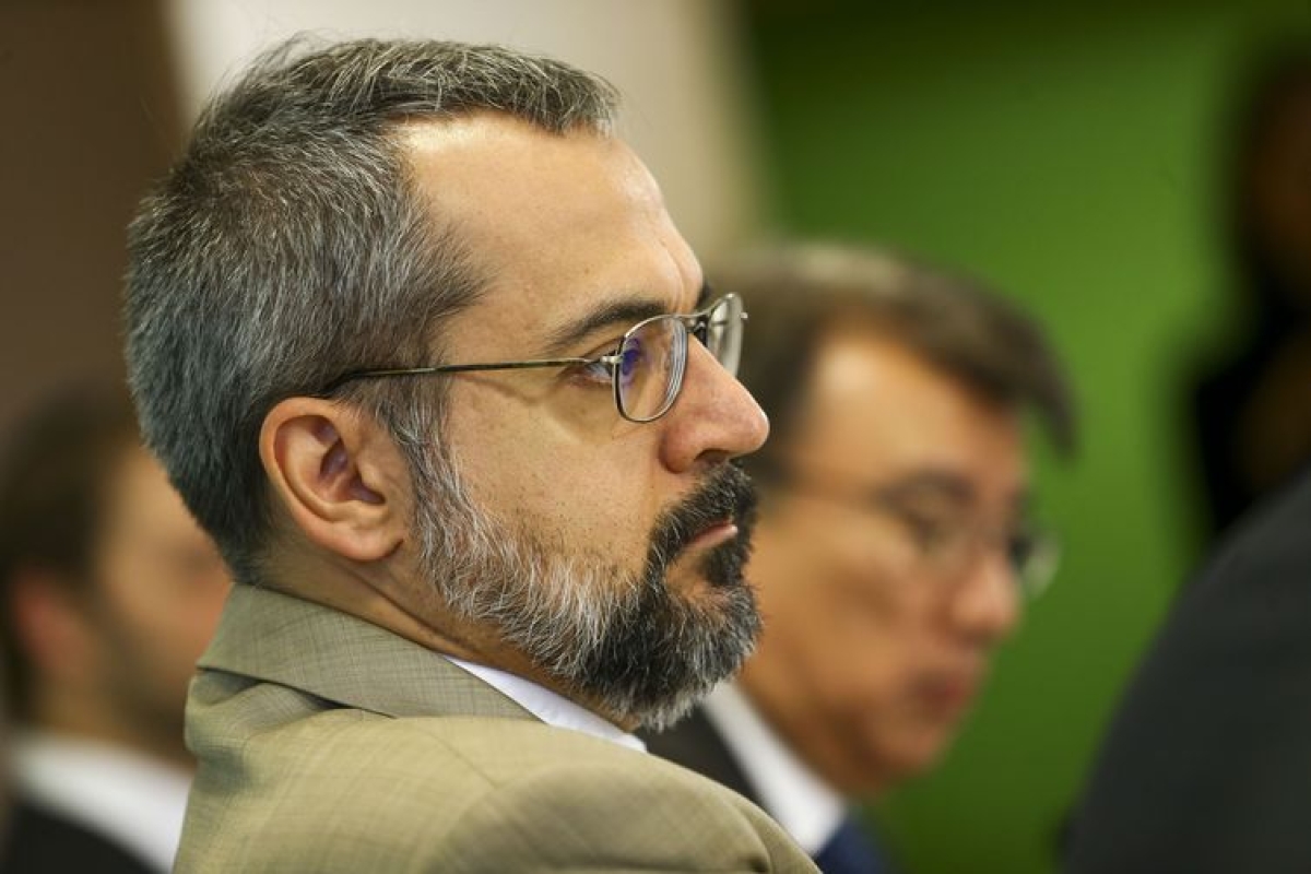 O ministro da Educação, Abraham Weintraub, durante apresentação do Compromisso Nacional pela Educação Básica, hoje, em Brasília (Foto: Marcelo Camargo/ Agência Brasil)