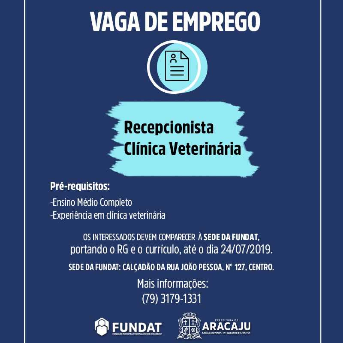 Recepcionista de clínica veterinária (Imagem: Divulgação/ Fundat/Aracaju)