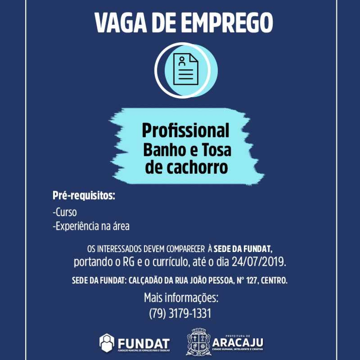 Profissional de banho e tosa de cachorro (Imagem: Divulgação/ Fundat/Aracaju)