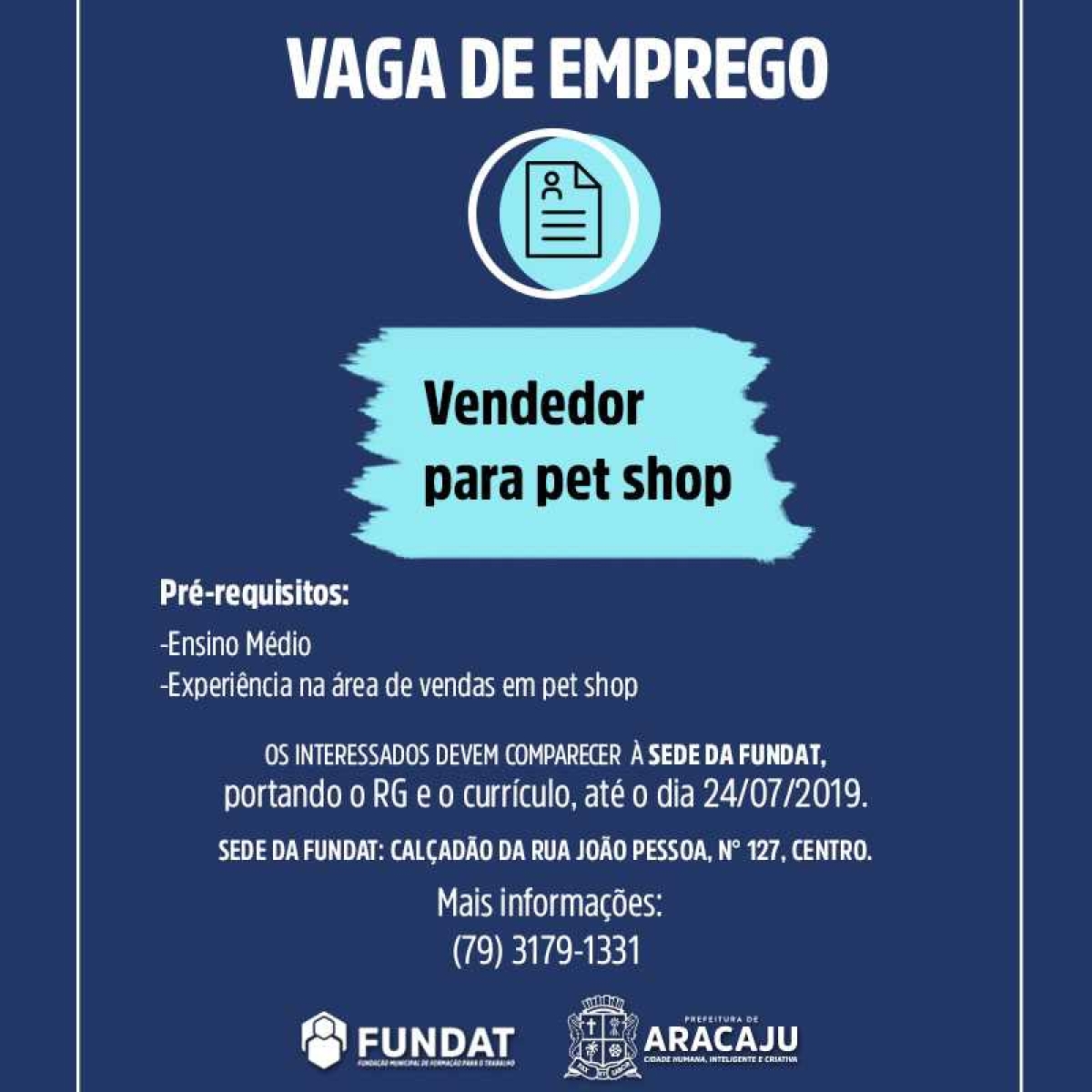 Vendedor(a) de pet shop (Imagem: Divulgação/ Fundat/Aracaju)