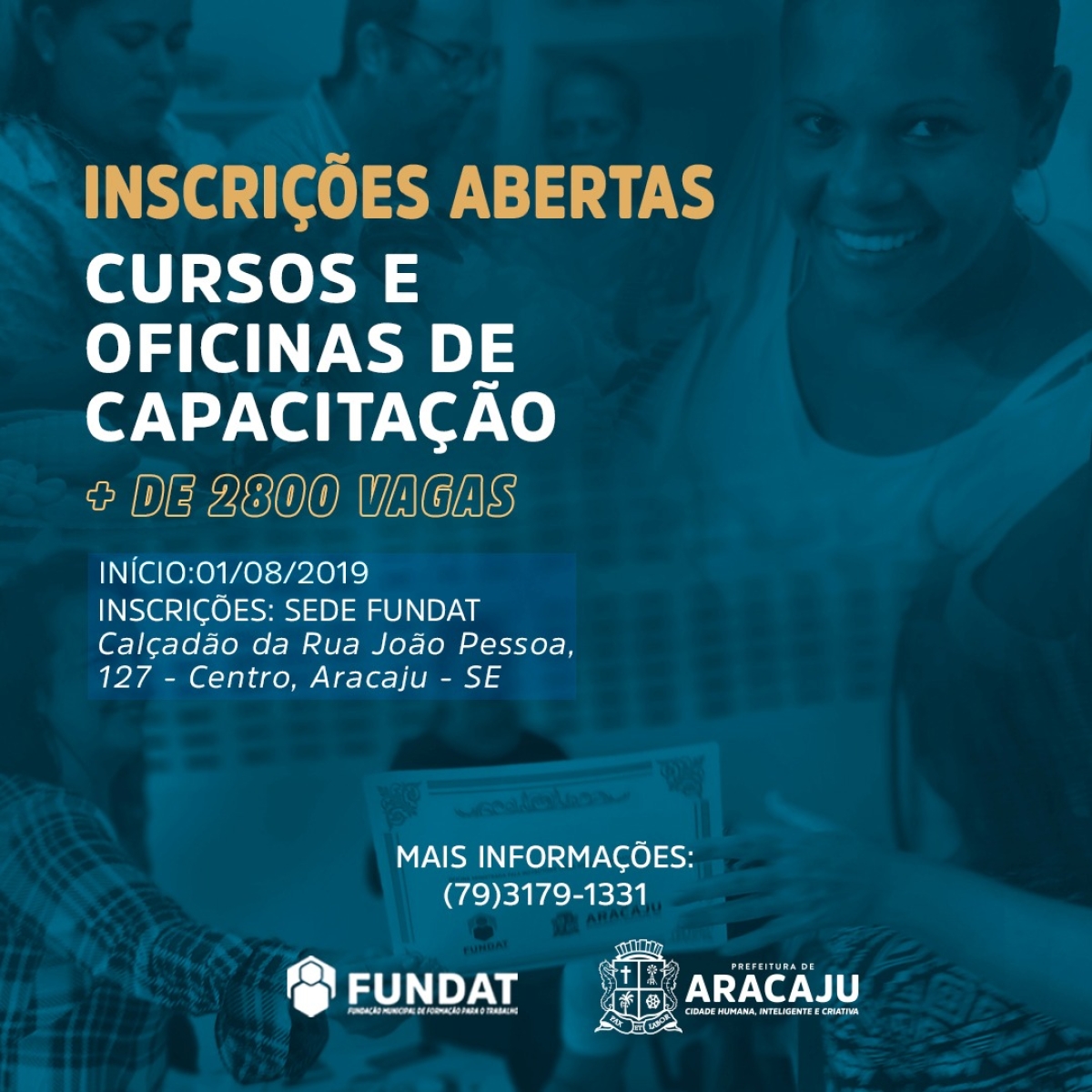Inscrições abertas: Prefeitura de Aracaju abre quase 3.000 vagas em cursos e oficinas de capacitação (Imagem: Divulgação/ Fundat/Aracaju)