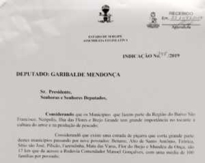 Indicação de Garibalde Mendonça pede melhorias para estrada no entorno do Betume (Foto: Via Site Garibalde Mendonça)