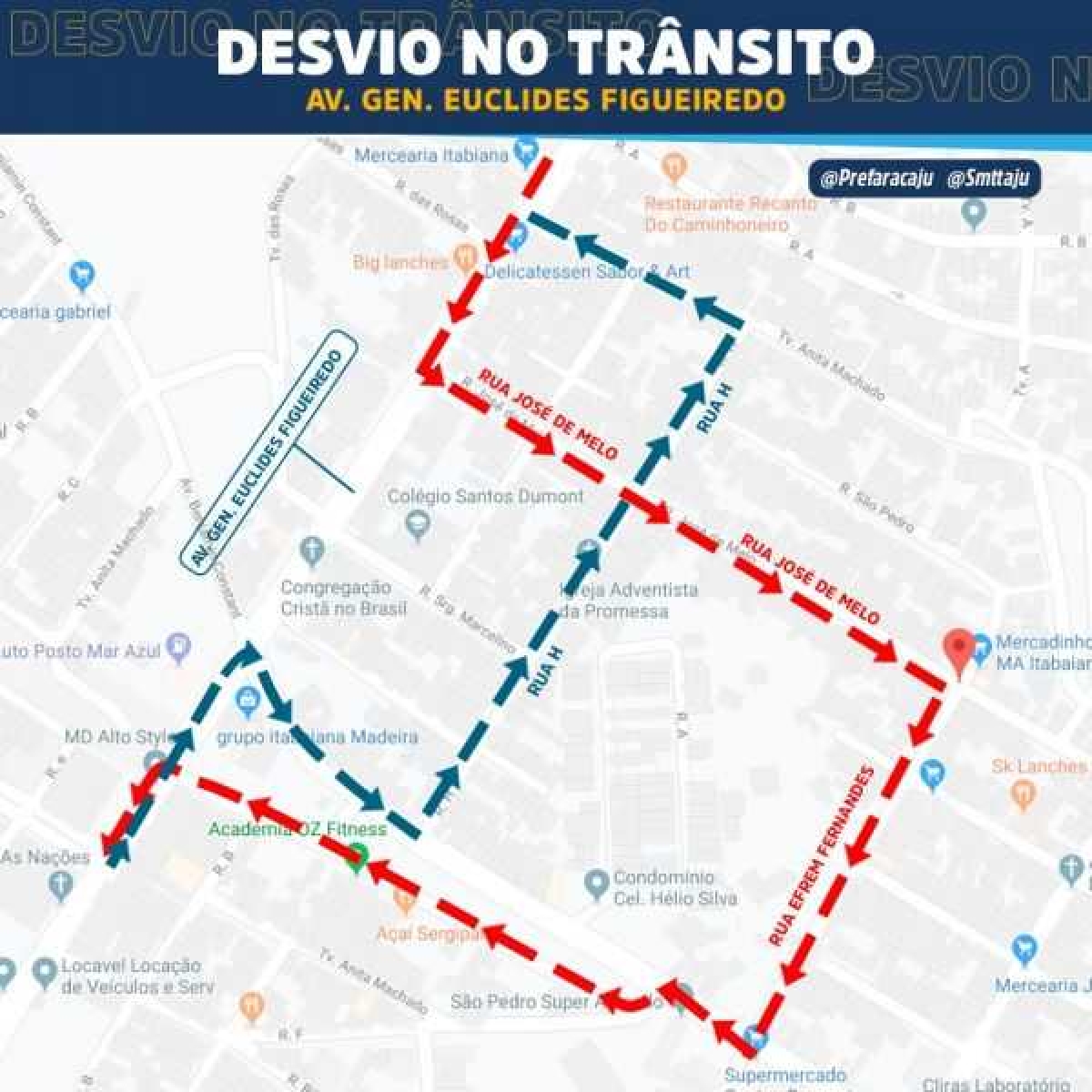 Prefeitura altera bloqueio no trânsito da Euclides Figueiredo devido ao avanço das obras na via (Imagem: SMTT/Aracaju)
