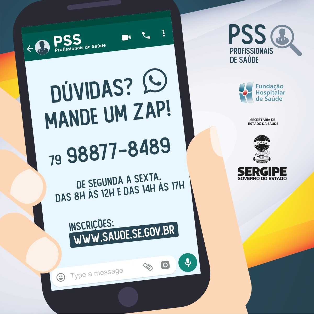 FHS disponibiliza Whatsapp para tirar dúvidas sobre inscrições do novo PSS da Saúde (Imagem: Divulgação/ SES/SE)