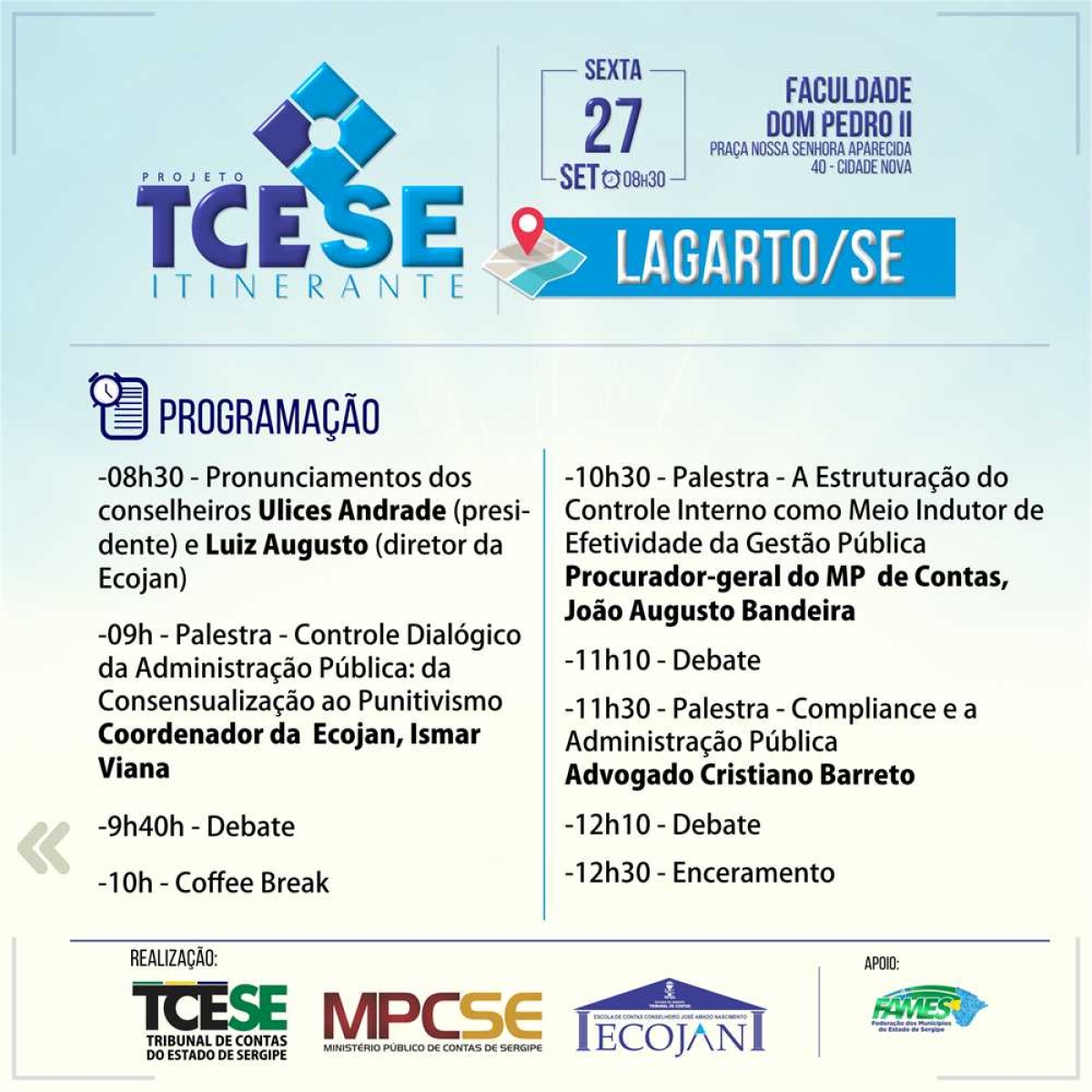 Programação do Projeto TCE Itinerante (Imagem: Divulgação/ TCE/SE)