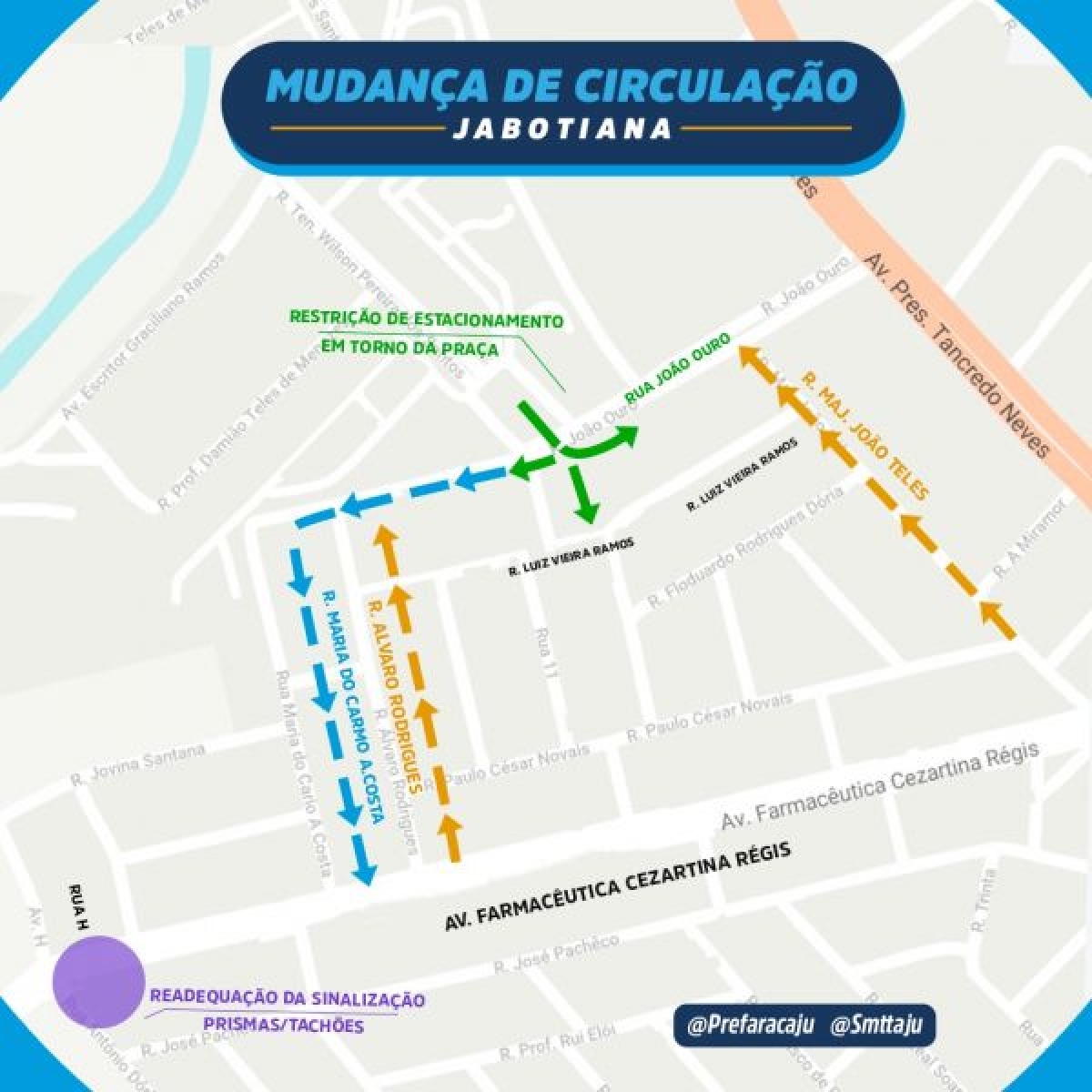 Quatro ruas do Jabotiana passam a ter sentido único a partir desta quarta, 16/10 (Imagem: Divulgação/ SMTT/Aracaju)