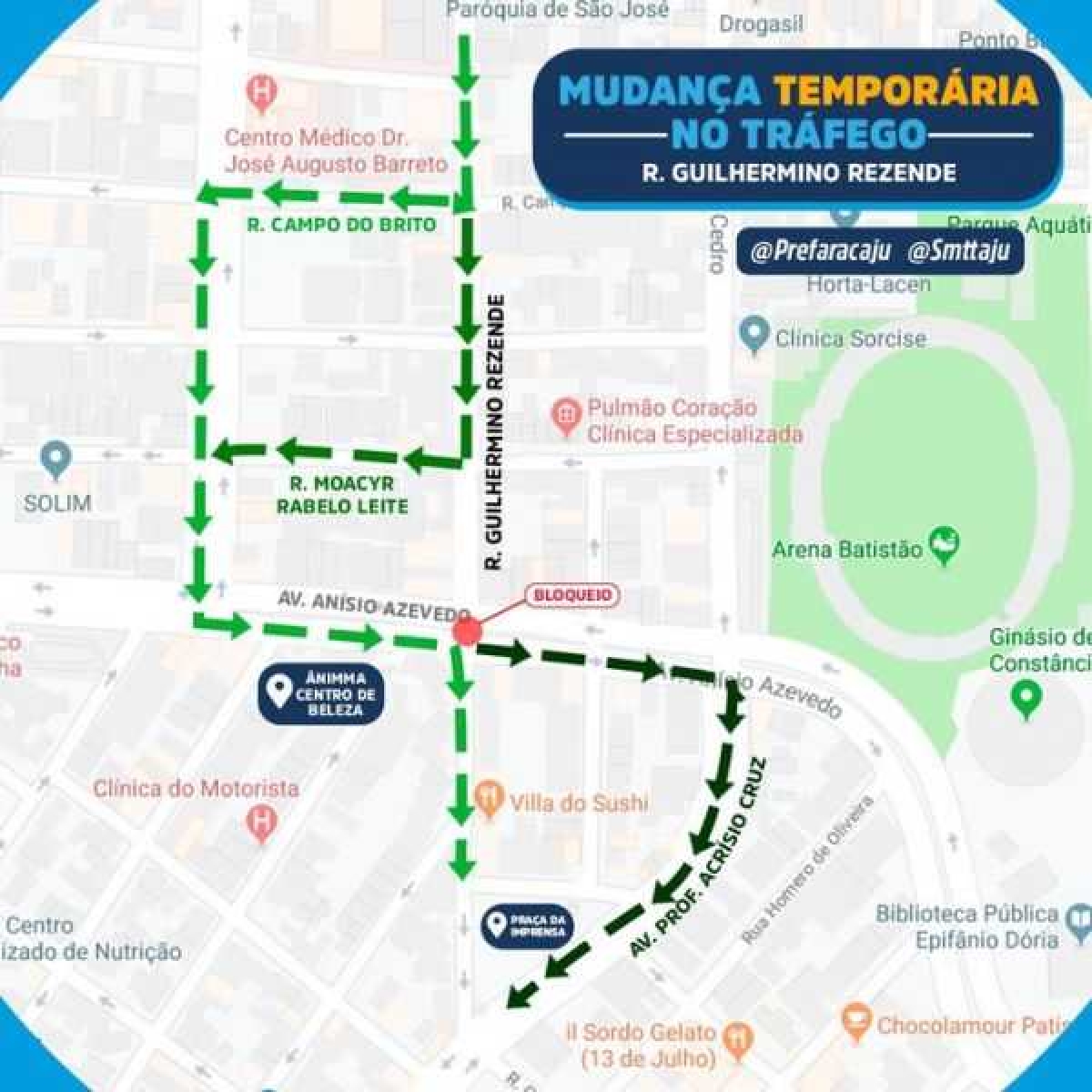 Prefeitura interdita pontilhão da rua Guilhermino Rezende para obra de reconstrução (Imagem: Divulgação/ SMTT/Aracaju)