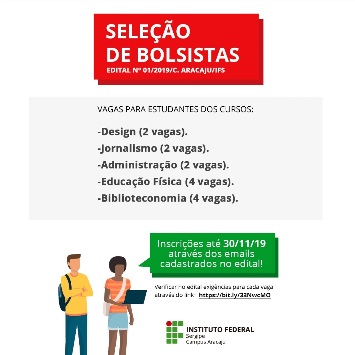 IFS Campus Aracaju abre seleção com 14 vagas para bolsistas graduandos (Imagem: Divulgação/ IFS)
