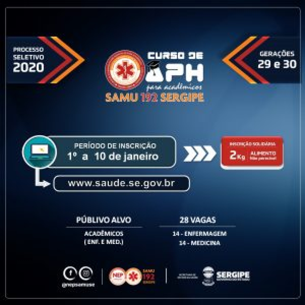 Inscrições para curso do Samu se encerram na próxima sexta, 10/1 (Imagem: SES/SE)