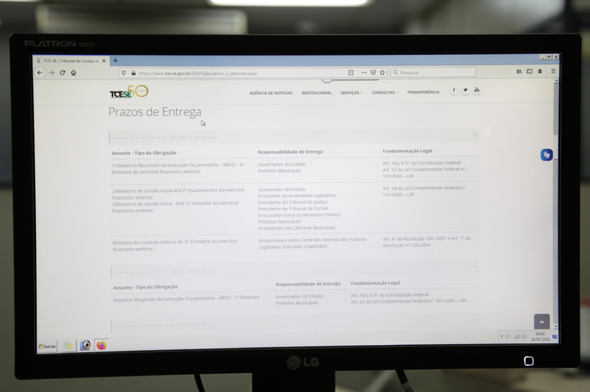 Calendário do TCE sintetiza obrigações dos gestores públicos ao prestarem contas (Foto: TCE/SE)
