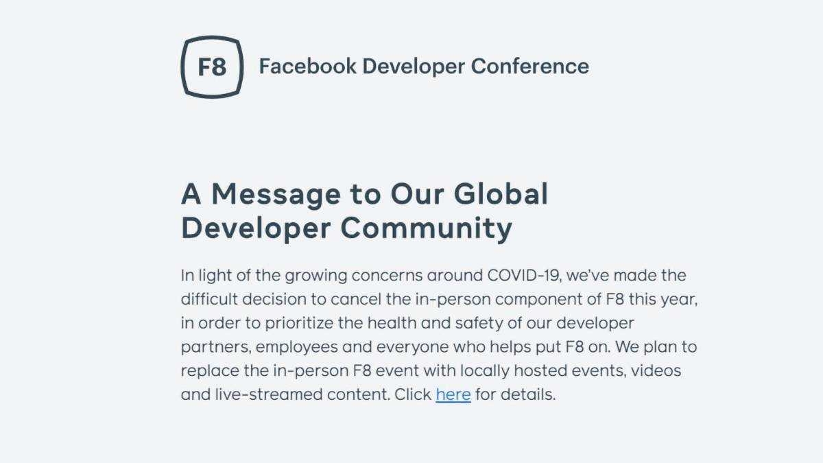 Coronavírus faz Facebook cancelar evento voltado para desenvolvedores (Imagem: Reprodução/ Facebook)