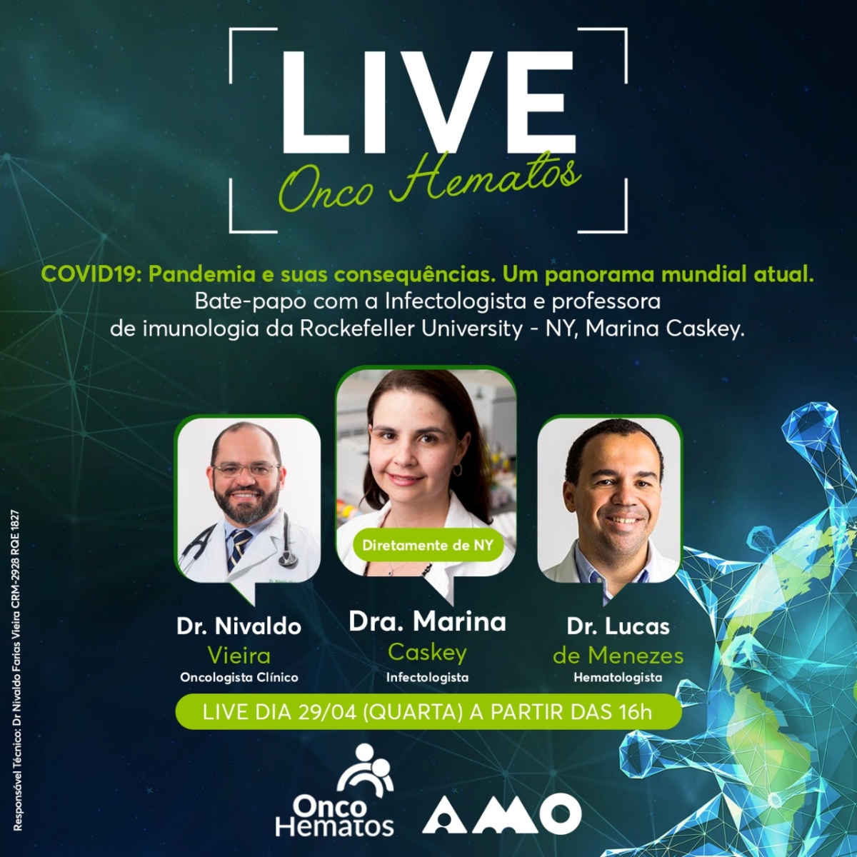 Onco Hematos promove live sobre o Covid-19 (Imagem: Divulgação)