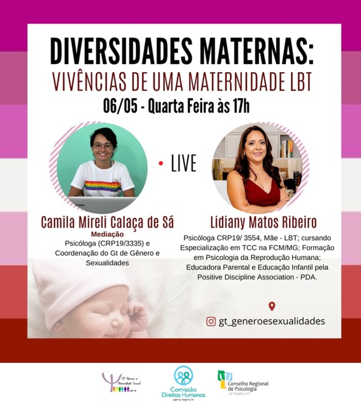Conselho de Psicologia promove debate virtual sobre maternidade LBT (Imagem: Divulgação/ CRP19)