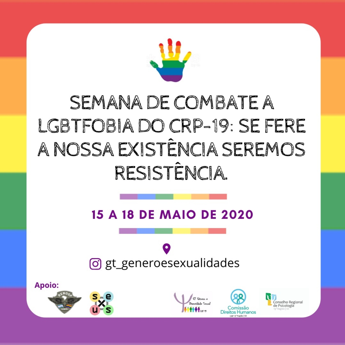 Conselho de Psicologia de Sergipe promove debates virtuais sobre combate a LGBTfobia (Imagem: Divulgação)