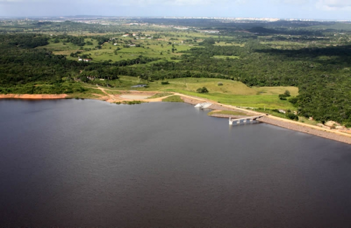A Barragem do Poxim quando estava com 85% de sua capacidade de inundação (Foto: Deso/SE)