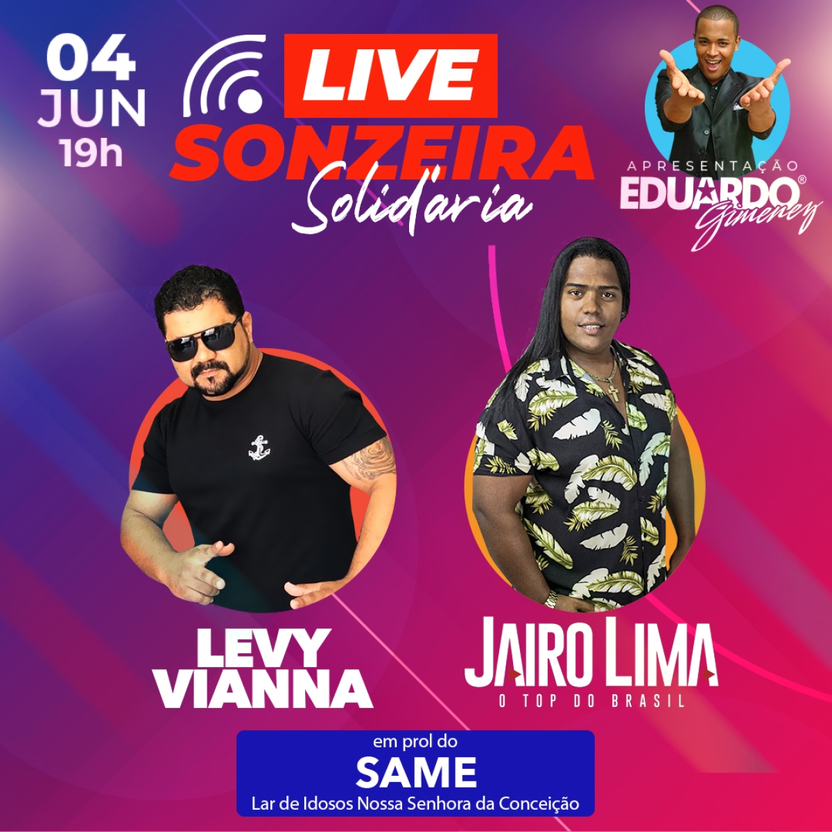 Live Sonzeira Solidária ocorre nesta quinta-feira, 4/6, em prol do Same (Imagem: Divulgação)