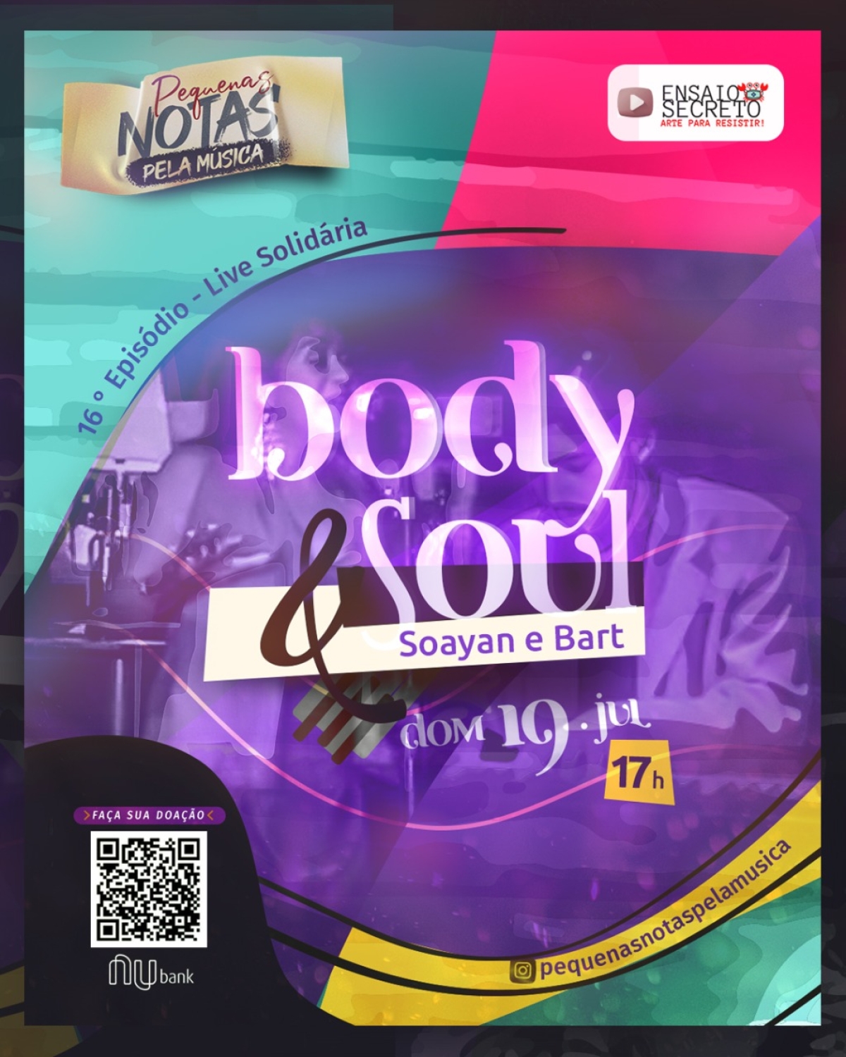 Duo sergipano de jazz Body & Soul faz show em live solidária neste domingo (19/7) - Arte: Rafael Olívio