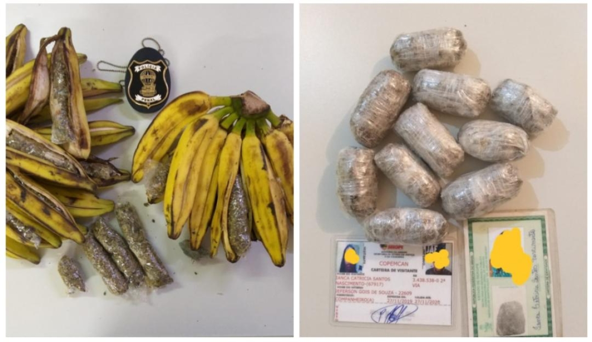 Duas mulheres são flagradas tentando entregar drogas escondidas em biscoitos e cascas de banana (Foto: Sejuc/SE)