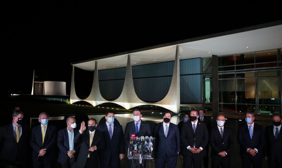 Bolsonaro, Maia e Alcolumbre defendem teto de gastos em pronunciamento (Foto: Marcello Casal Jr./ Agência Brasil)