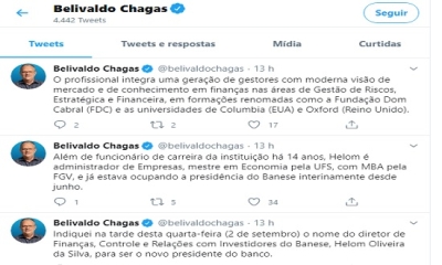 Belivaldo anuncia Helom Oliveira como novo presidente do Banese (Imagem: Reprodução/ Twitter/ Belivaldo Chagas)