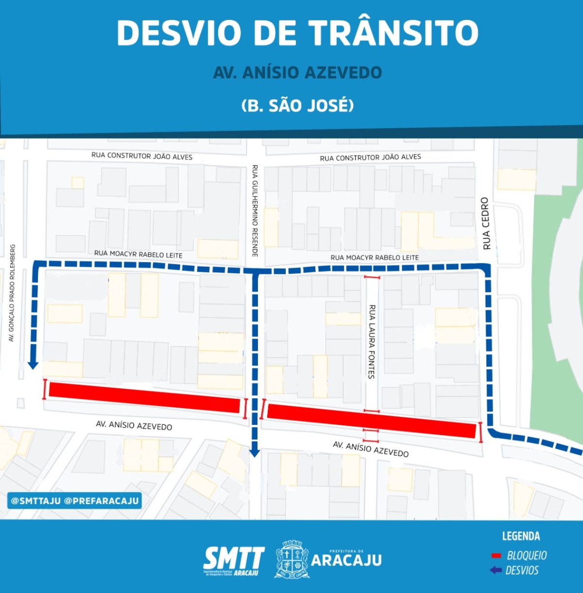 Obra da Deso altera trânsito da avenida Anísio Azevedo a partir de terça-feira, 1 de dezembro (Imagem: Ascom SMTT Aracaju)