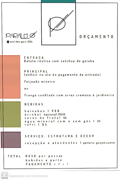 Cardápio (Imagem: Assessoria Restaurante Casa Parallelo)